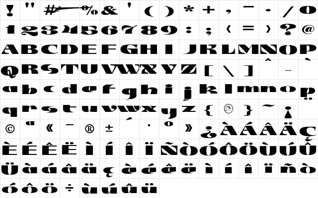 JMH Jezail Regular  glyph index