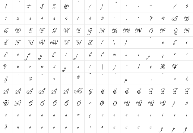 Pezzo-Alt Alt  glyph index
