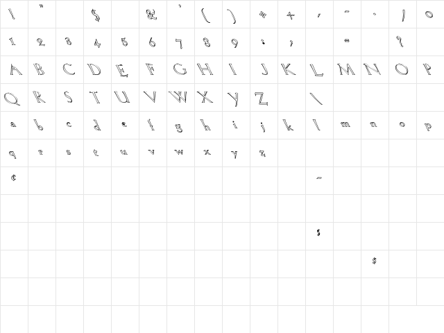 Lil Hvy Hollow Light Regular  glyph index