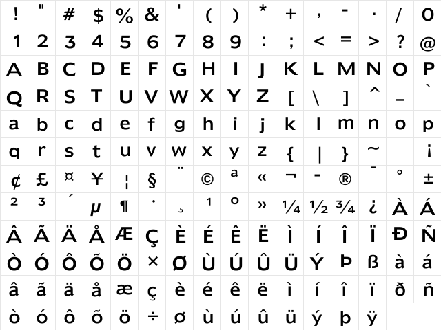 South Central Bold Regular  glyph index