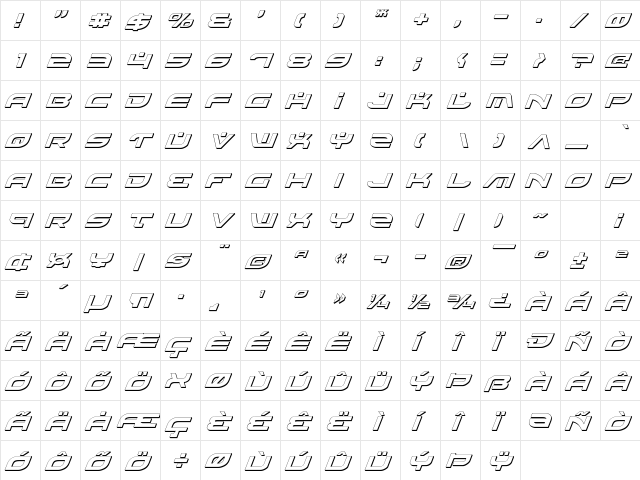 Battlefield Shadow Italic Shadow Italic  glyph index