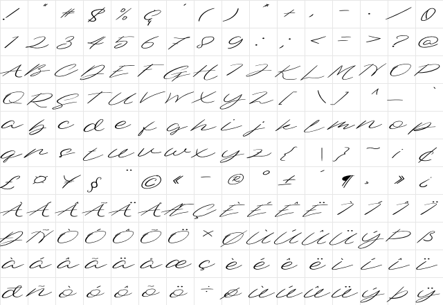 Dellafina Street High Italic Regular  glyph index