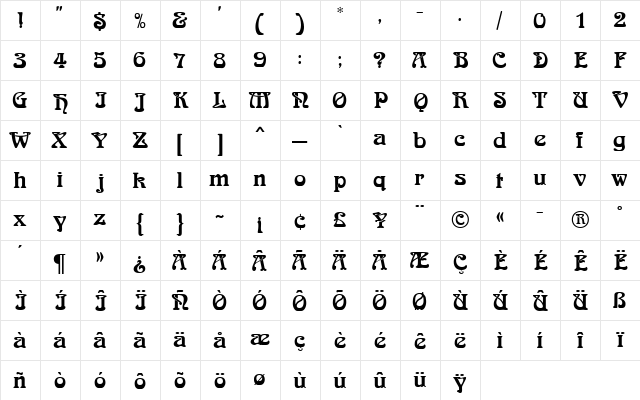 Arnold Bocklin MN Regular  glyph index
