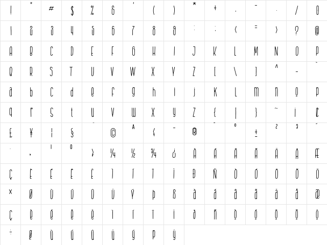 The Bounce Regular  glyph index