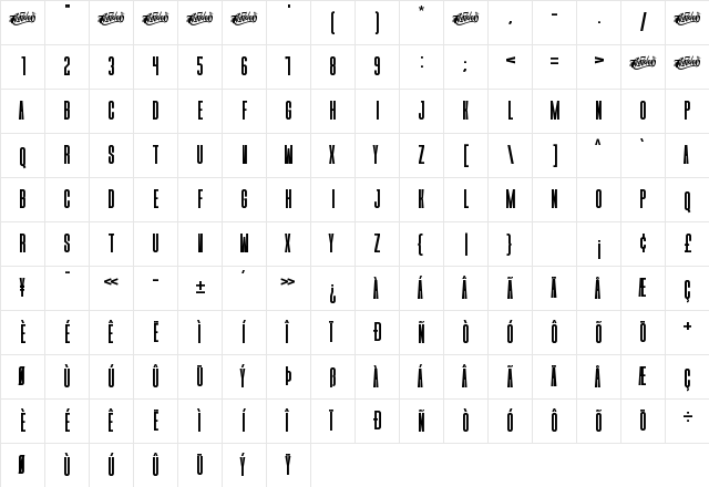 CHOXR Regular  glyph index