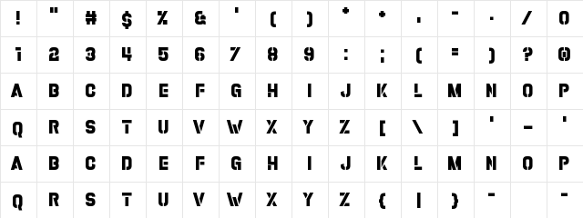 Army Buster Regular  glyph index