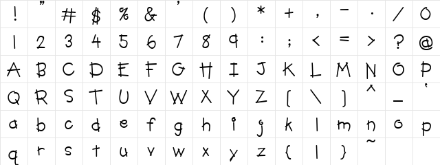 PC Childish Regular  glyph index