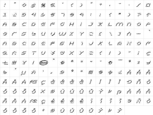 Zeta Sentry 3D Italic Italic  glyph index