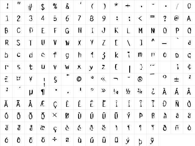 DTCDirtyM29 Regular  glyph index