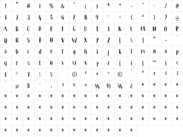 Komfortabel DEMO Regular  glyph index