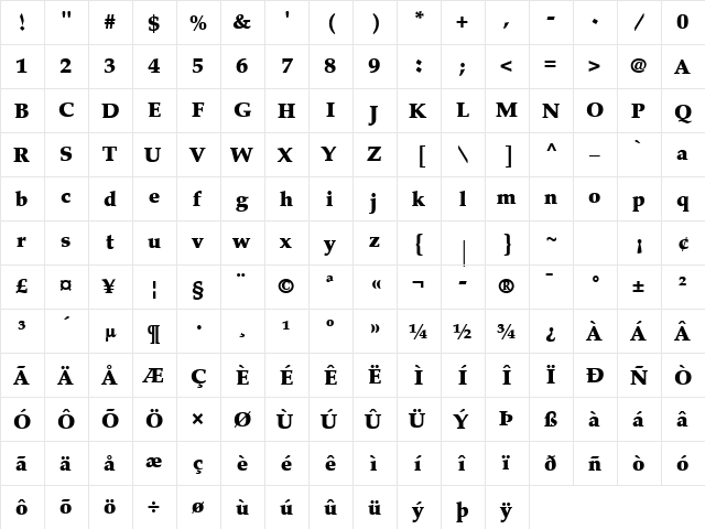 Maged LT Bold  glyph index