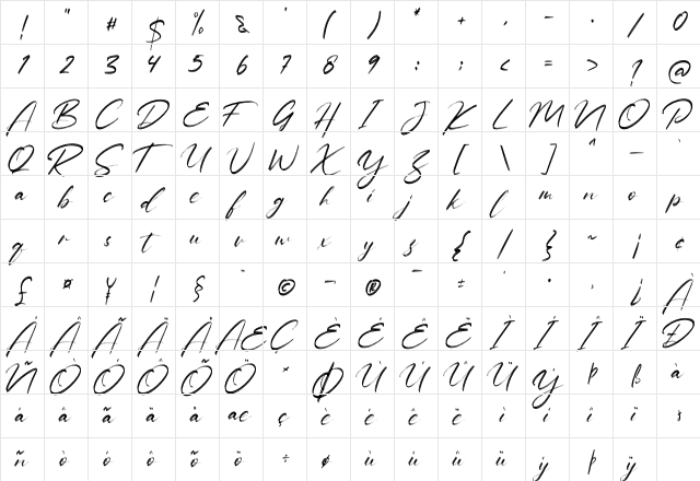 Baliung Regular  glyph index