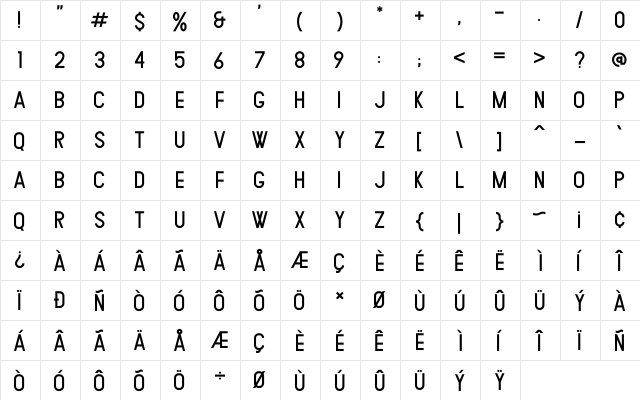 Bledug Regular  glyph index