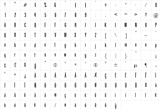 Girth Regular  glyph index