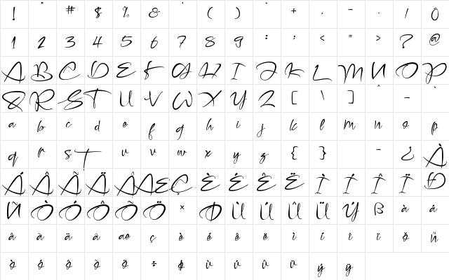 Honnitta Regular  glyph index