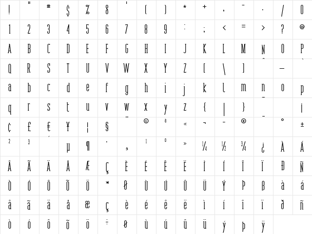 Pacific Standard Serif Light  glyph index