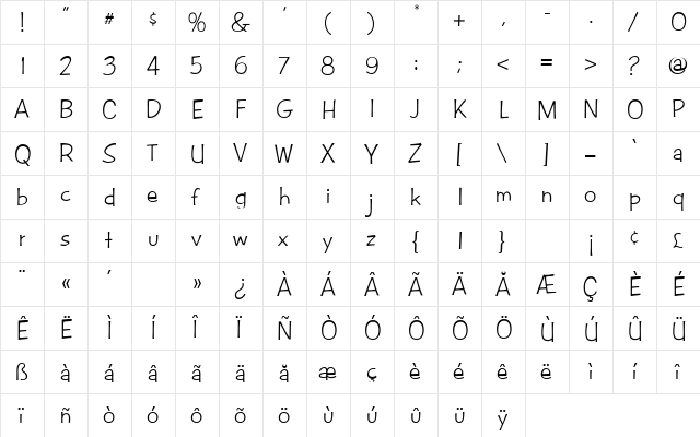 CAC Futura Casual Regular  glyph index