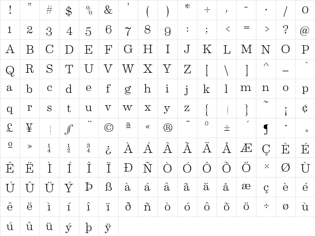 Eames Century Modern Light Regular  glyph index