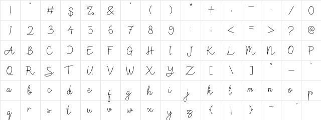 Raffline Regular  glyph index