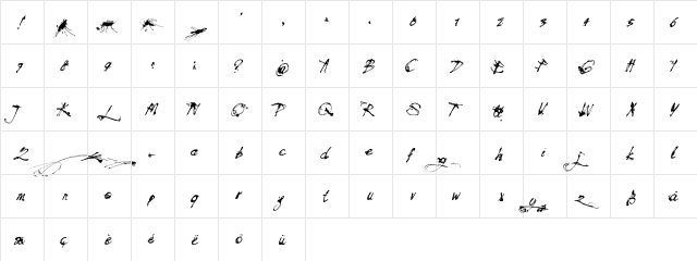 Mosquito Italic  glyph index