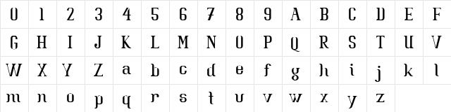 Batavia Glamore NORMAL Regular  glyph index