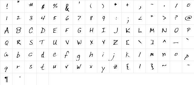 Varnell Regular  glyph index