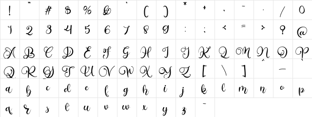 Alarate Script Personal Use Regular  glyph index