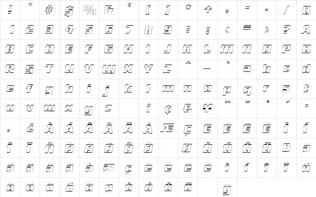 CorneredOutline Italic  glyph index