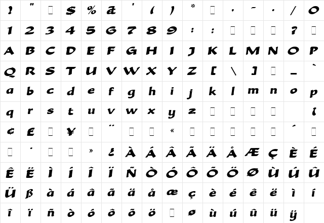 BeckaScript Plain  glyph index