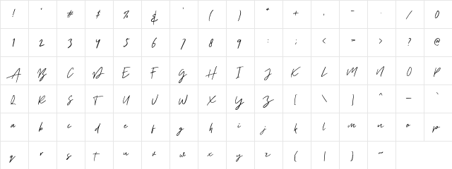 Aurelie Smith DEMO Regular  glyph index
