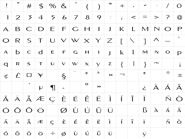 Custard Pie 17 Regular  glyph index