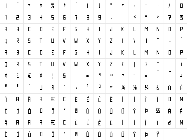 Pastelaria Regular  glyph index