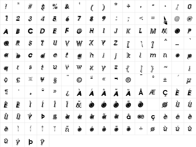 Astigma Regular  glyph index