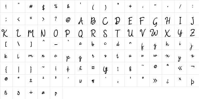 BeautyRains Regular  glyph index