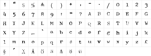 Typewriter-Font (Royal 200) Regular  glyph index
