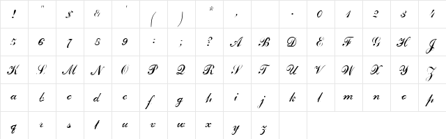 CommercialScript3 Regular  glyph index