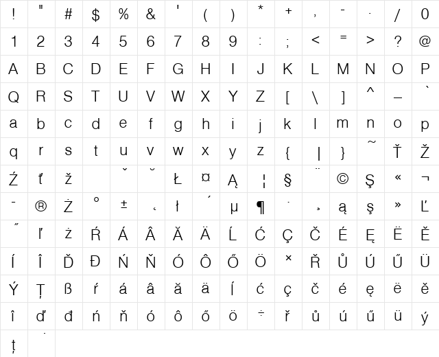 NimbusSanPEELig Regular  glyph index