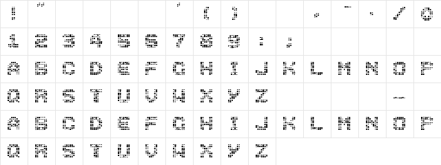 Family Regular  glyph index