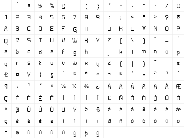 Aunchanted Bold Regular  glyph index