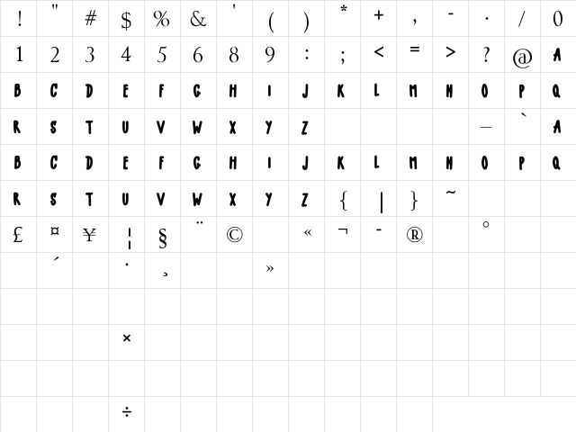LITTLE MALLE Regular  glyph index