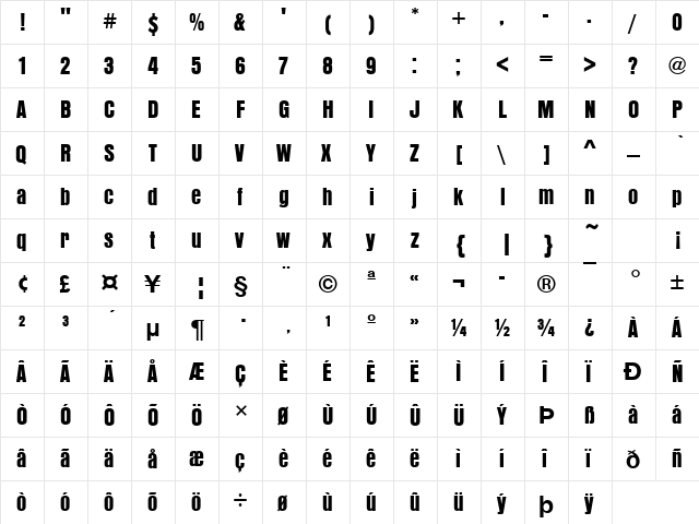 AnzeigenGroD Regular  glyph index