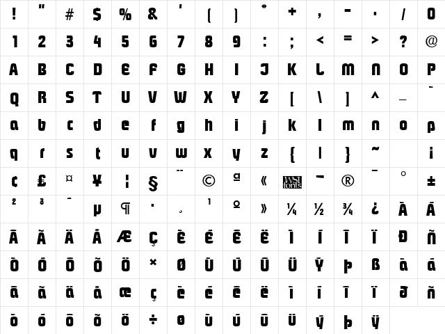 PloverBlack Regular  glyph index