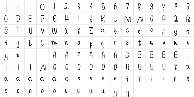 Humming Affection Regular  glyph index