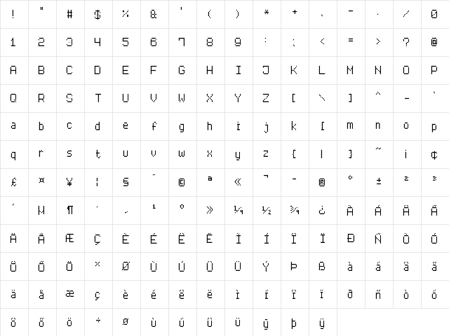 Advanced Pixel-7 Regular  glyph index