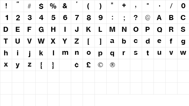 ChoqueSSK Regular  glyph index