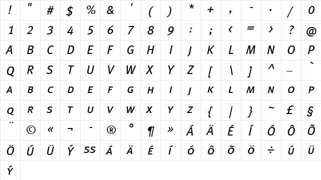 MetaBookCELF Medium  glyph index