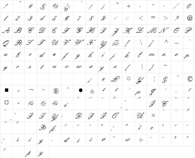 VNI-Kun Bold  glyph index