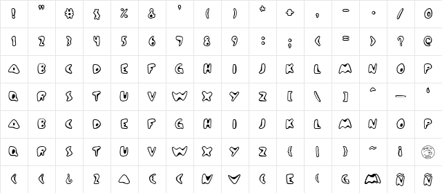 Zinc Boomerang Regular  glyph index
