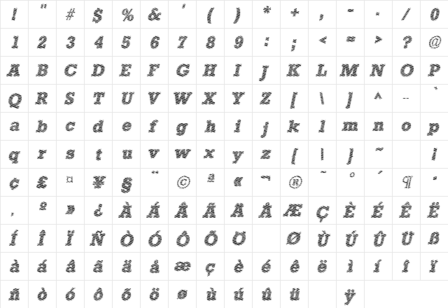 Corrugated SF Bold Italic  glyph index