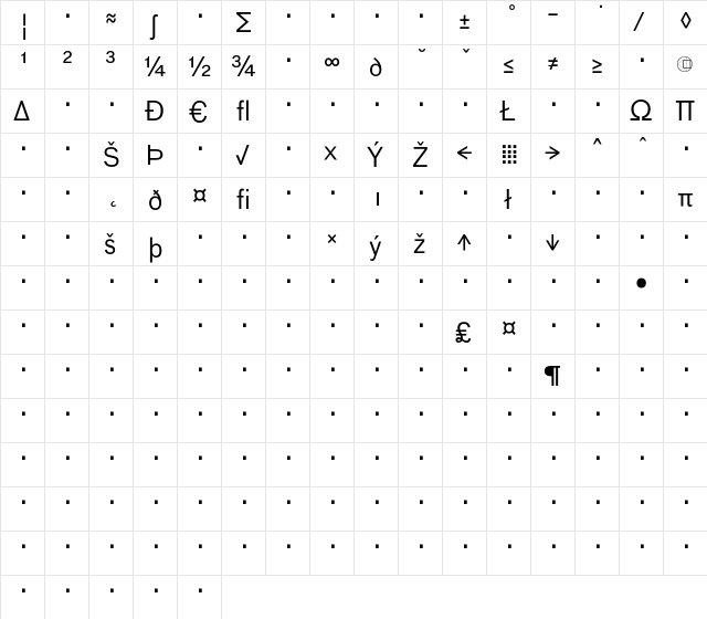 BauLF-RegularExpert Regular  glyph index
